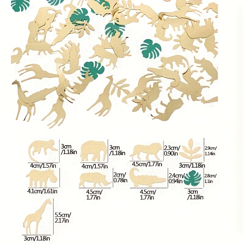 Image of 100pcs Animal & Tropical Leaf Confetti - Golden & Teal Paper For Birthday Parties, Themed Events, And Celebrations, Jungle Theme Decorations