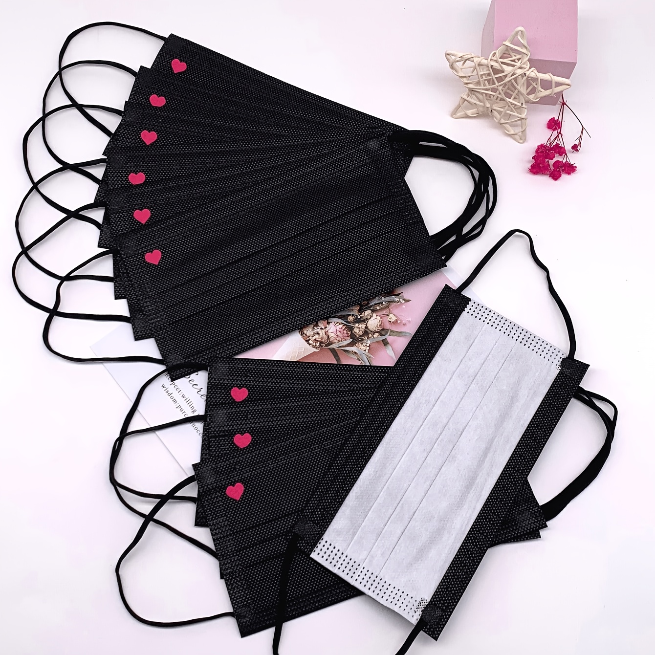 TEMU 10-sheet Pack Black And 3-layer Non- Fabric -shaped Masks, Fashionable Disposable Masks, For Daily Use