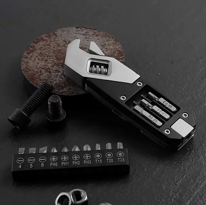 stainless steel adjustable wrench folding allen wrench multi tool with screw bits set durable steel construction versatile adjustable feature no details 6
