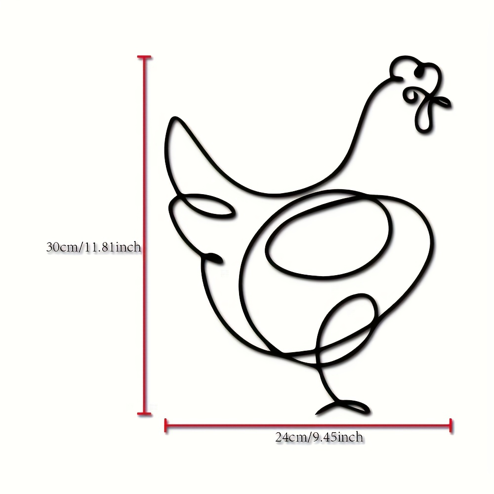 Image of Rustic Farmhouse Metal Chicken Wall Art, 1pc Minimalist Line Art Animal Sculpture, Thanksgiving Geometric Wall Decor, Outdoor Garden Porch Hanging, Living Room Wall Mount Original Artwork