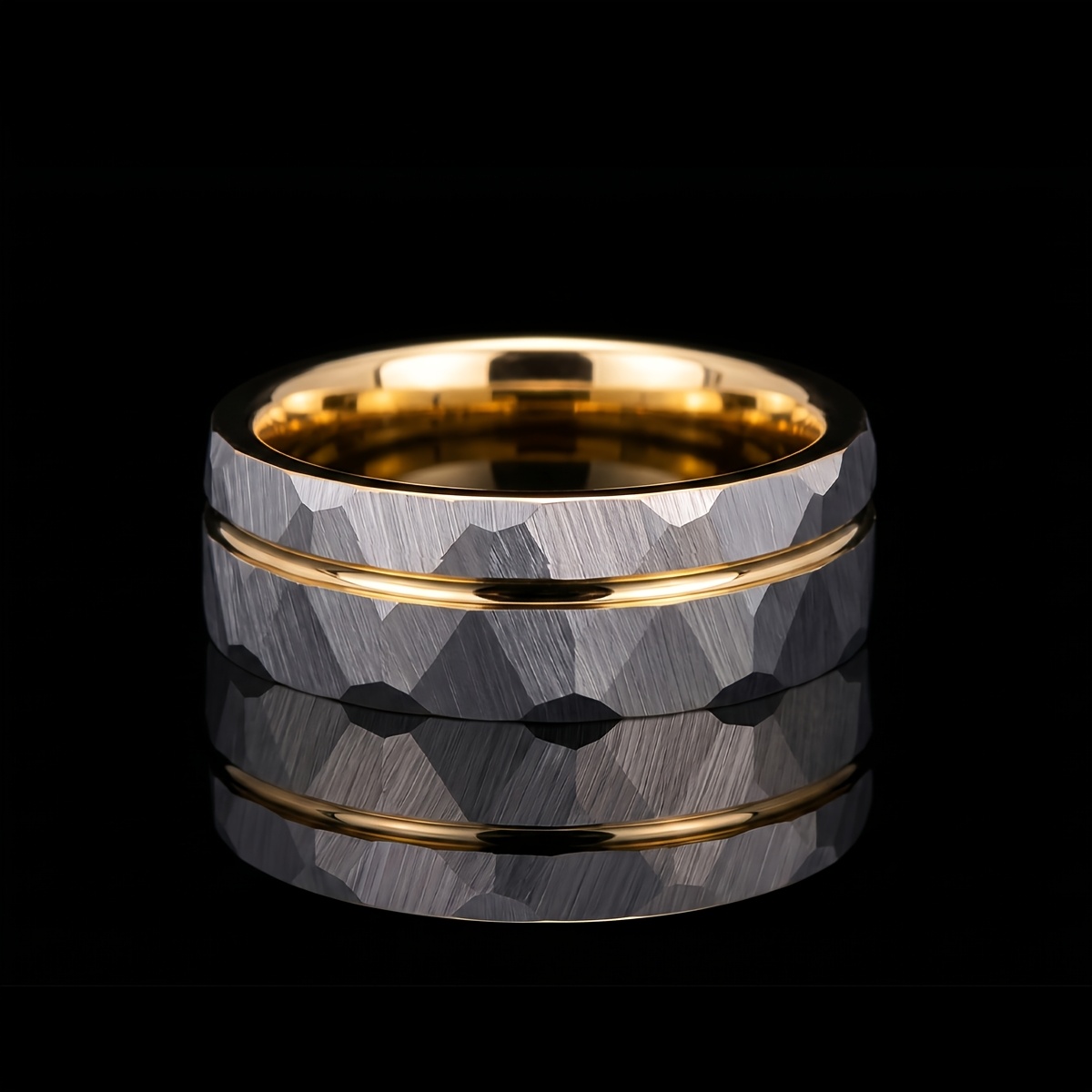 Golden Tungsten Hammered Ring, Classic Men's Engagement Ring