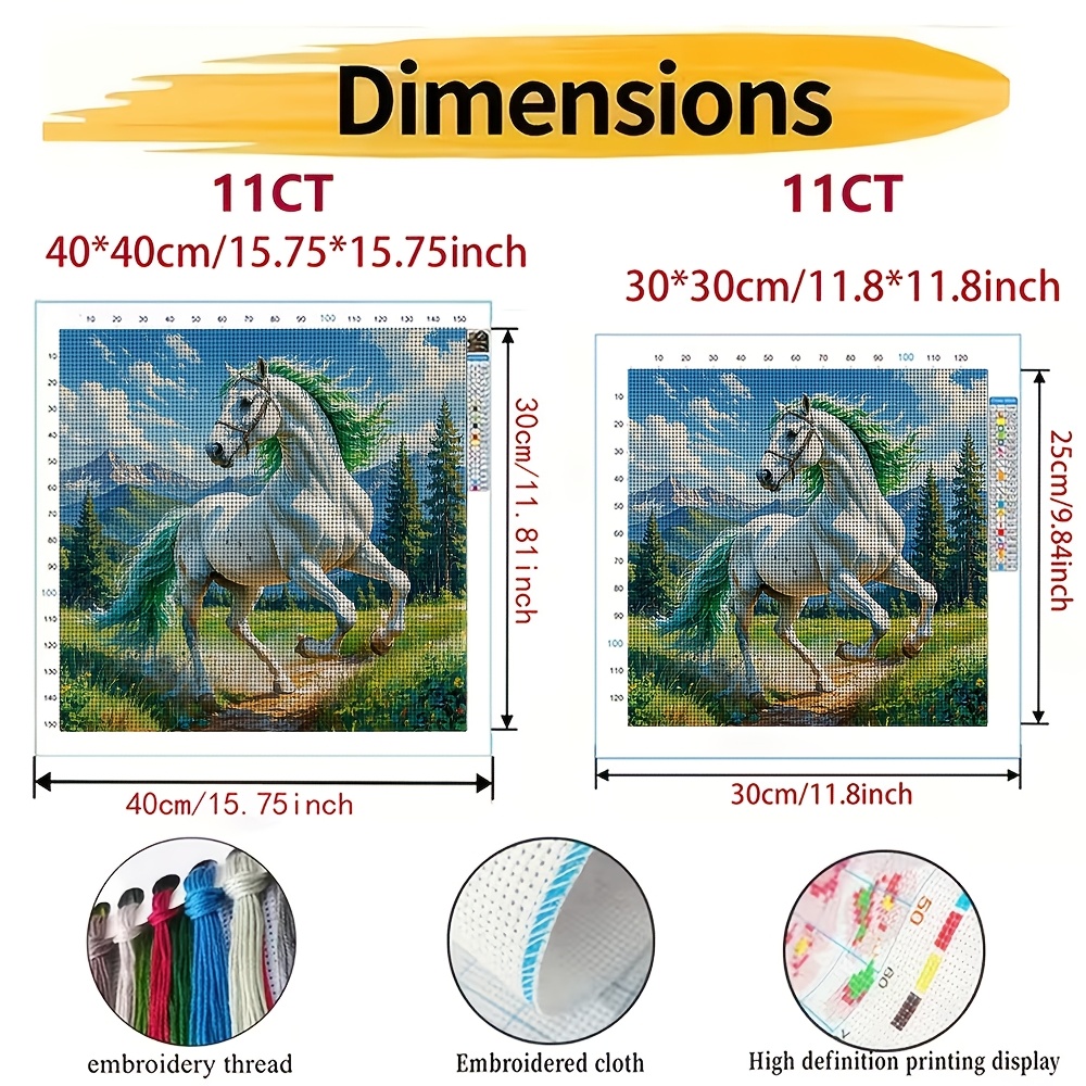 Frameless Stitch Printing Kit, "White Horse Galloping in The Mountains" Pattern