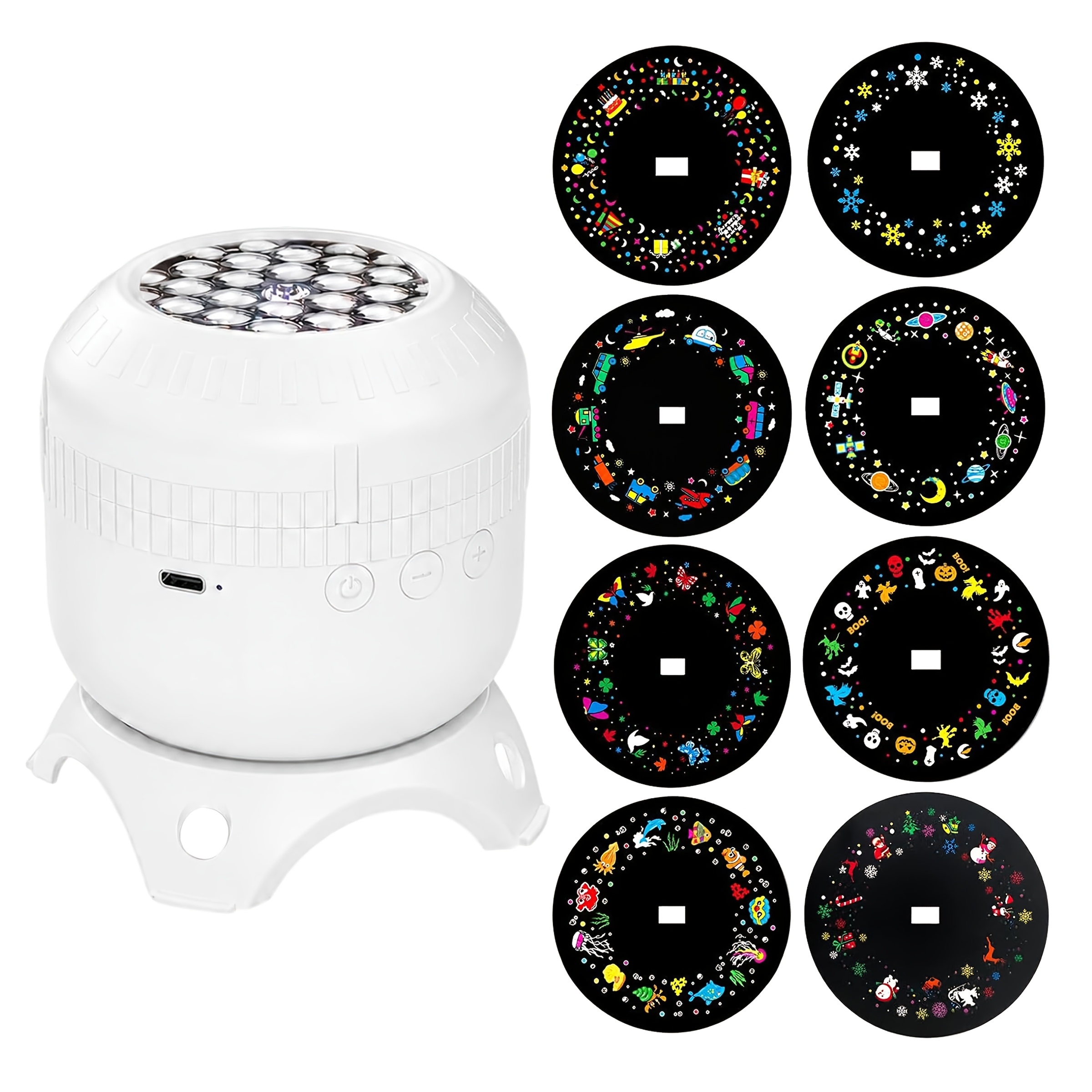 TEMU Holiday Projector Light, Equipped With 8 Replaceable Projection Slides, Christmas Halloween Birthday Ocean Starry Sky Projection Night Light,