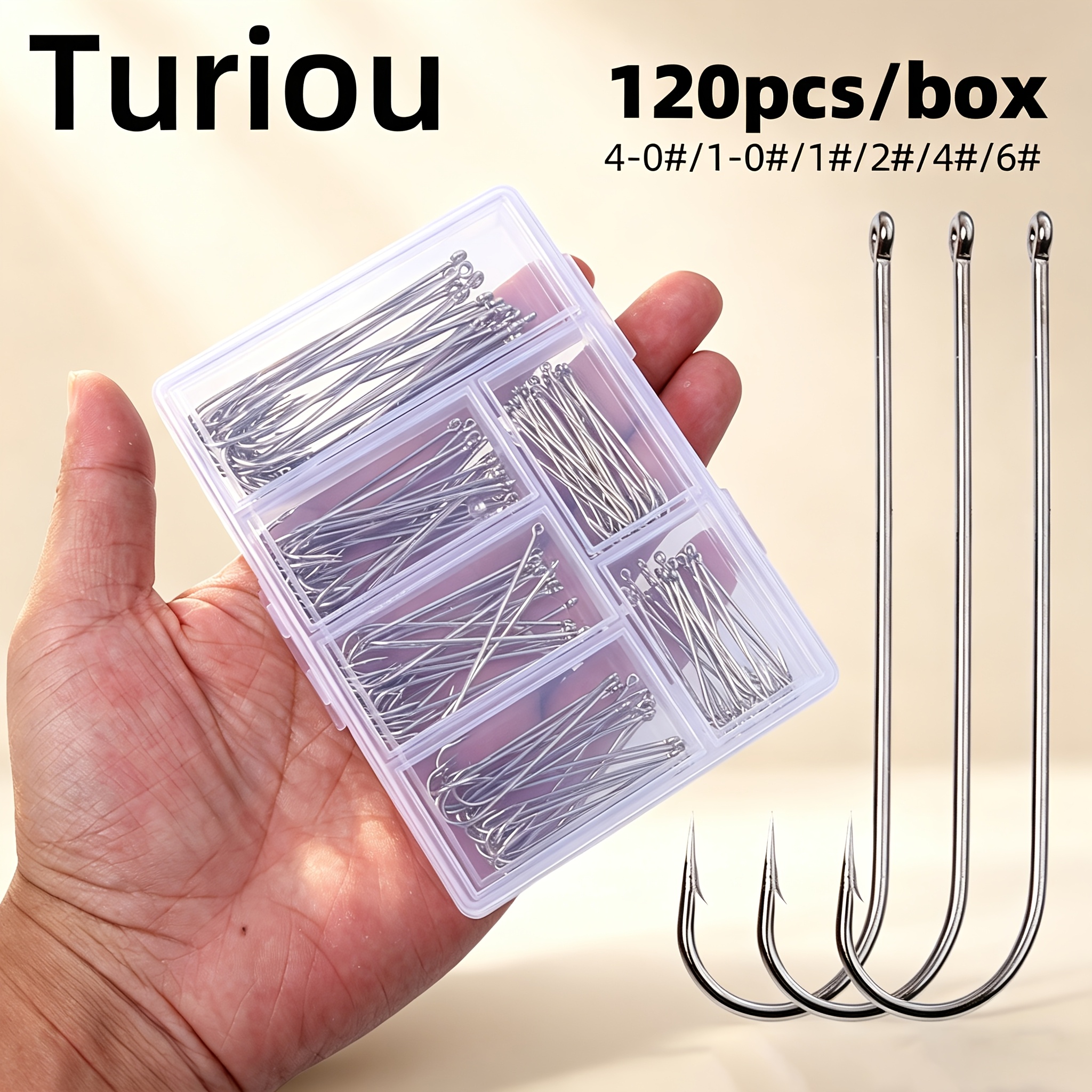 TEMU 120pcs Long Shank Hook Set, Strong High Carbon Steel Extended Shank Hook With Barbs And Ring, Use With Long Worm Baits, Sea Fishing Fishing Gear