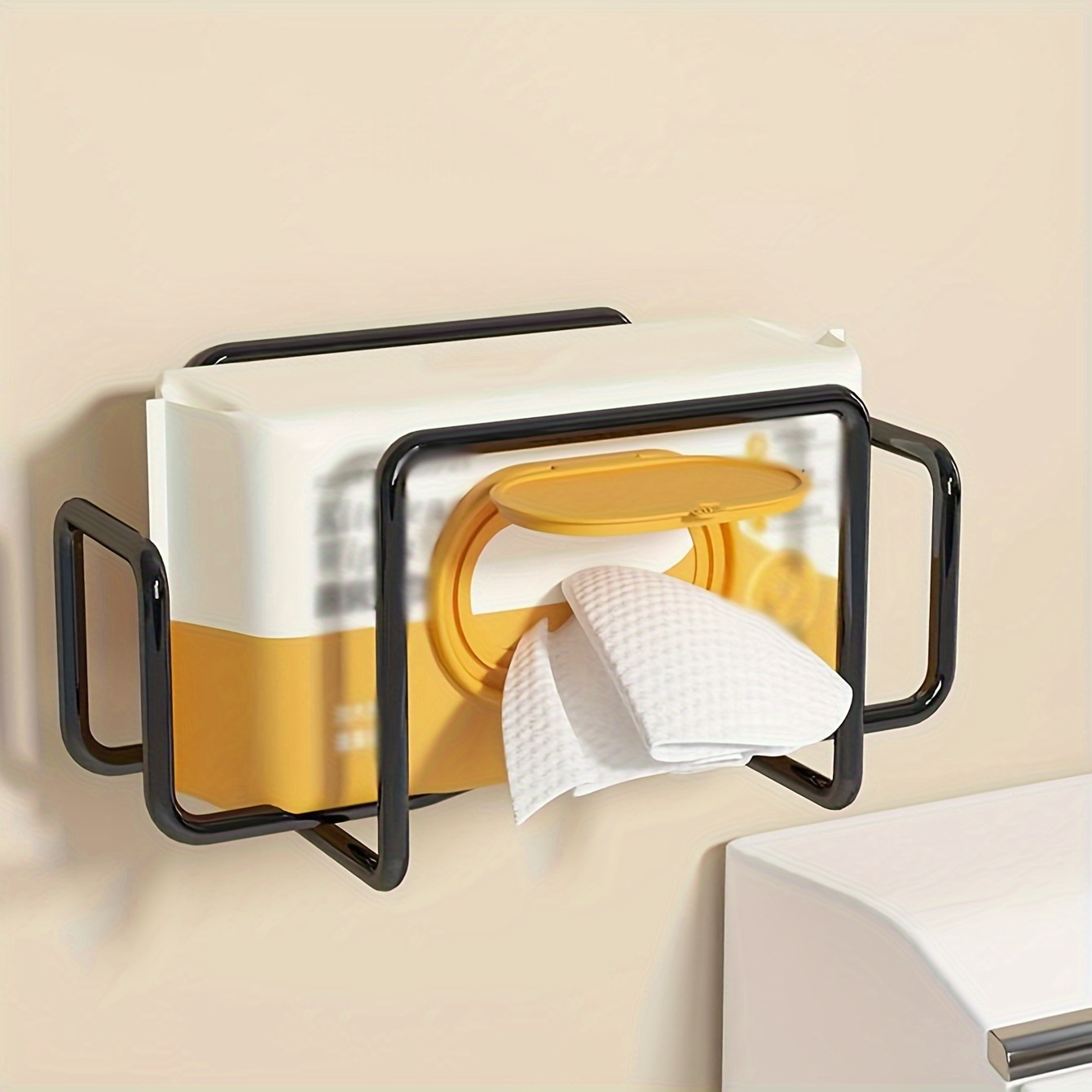 

Iron Wall Mount Paper Towel Dispenser, Adhesive Wet Wipe Holder With Towel Storage Box - Ideal For Bathroom, Kitchen & Toilet - 1pc