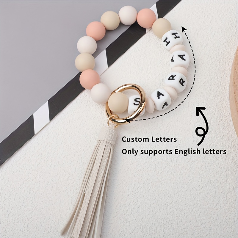 personalized pu leather keychain with silicone beads and tassel customizable with name or initials   school work or festive occasions details 8