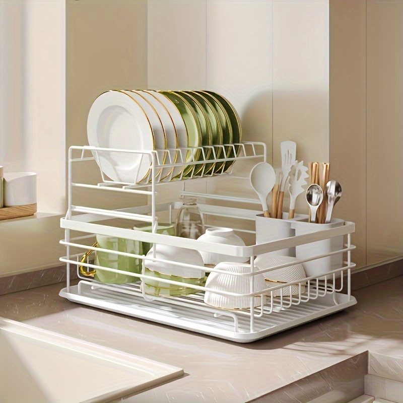 

1pc Dish Rack, Countertop Dish Drying Rack With And Utensil Holder, Large Capacity Space-saving Dish Storage Organizer, For Kitchen Countertop, Kitchen Organizers And Storage, Kitchen Accessories