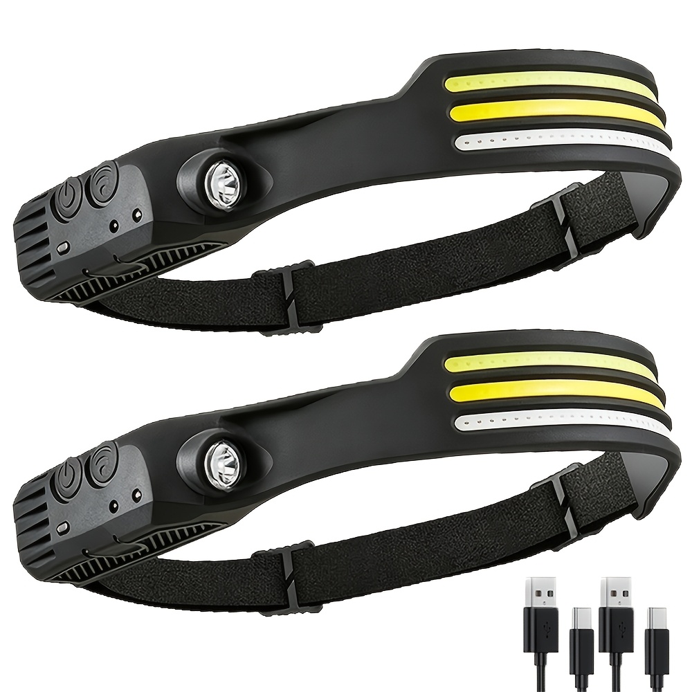 Temu – TEMU 2pcs Rechargeable 230° Wide With Motion Sensor, Headlight Flashlight For Hiking, Running, Repairing, Fishing Cycling Camping Essentials Gear Cob