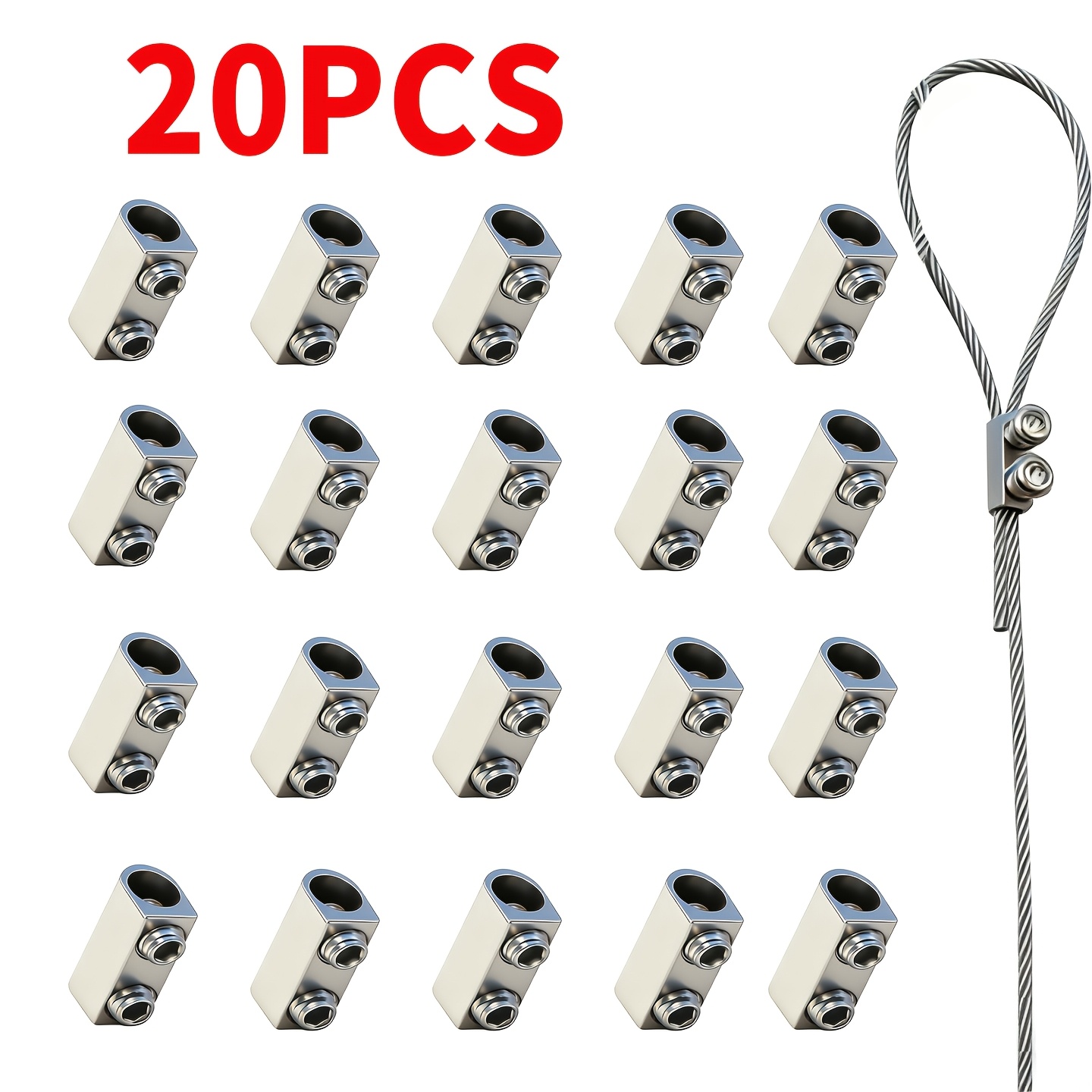 TEMU 20 Wire Rope Clamps - Cable Crimping Ring Accessories, Double Hole Wire Rope Clamps For 1.5mm Wires, With Wrench, Metal Copper Clamp, Sling Tool