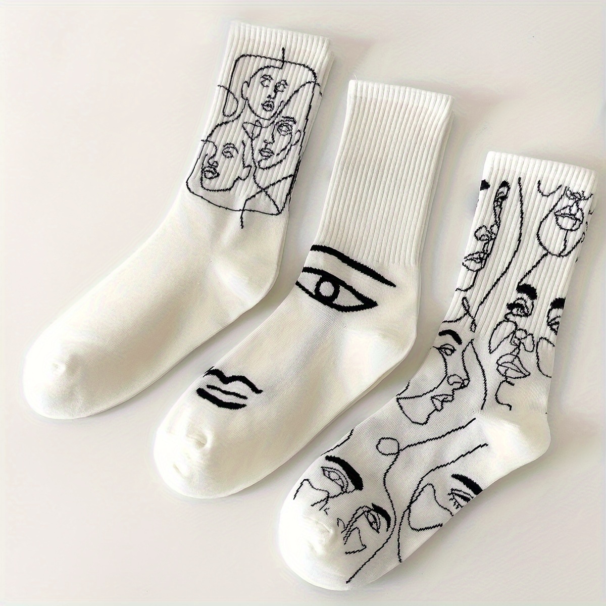 

3 Pairs Abstract Print Socks, Trendy & Soft Mid Tube Socks, Women's Stockings & Hosiery