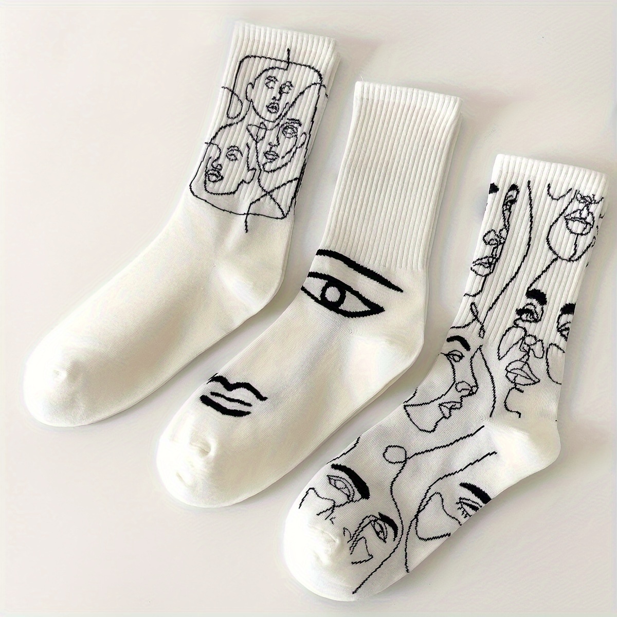 

Lot De 3 Paires De Chaussettes À Abstraits, Chaussettes Mi-tube Tendance Et Douces, Bas Et Lingerie Pour Femmes