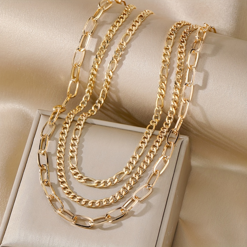 TEMU 3pcs Layered Chain Necklace And Collarbone Adjustable Fashion Accessory Set - Perfect Gift