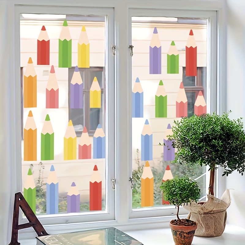 9 folhas, autocolantes de lápis em pvc, decoração de janela de casa, tema de aprendizagem para festa, suprimentos de atividades, autocolantes de   de festa de aniversário  , lembranças de   de festa