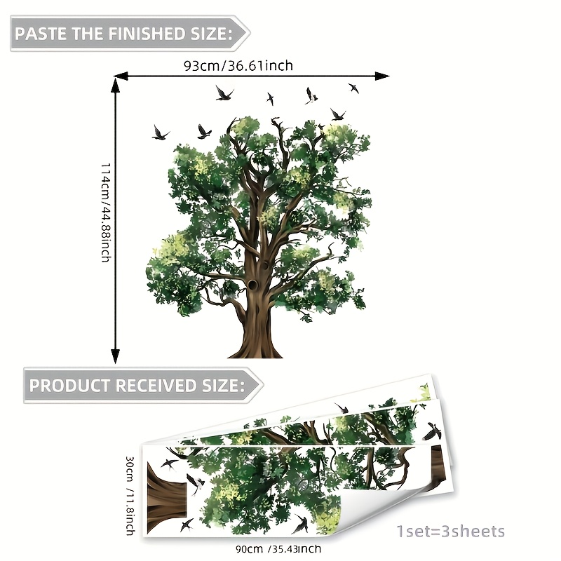 Image of 1set3pcs Creative Huge Tree Swallow Feature Wall Stickers For Bedroom, Living Room, , Entrance Background Wall Decoration Stickers, Self-adhesive.ms15011-yc