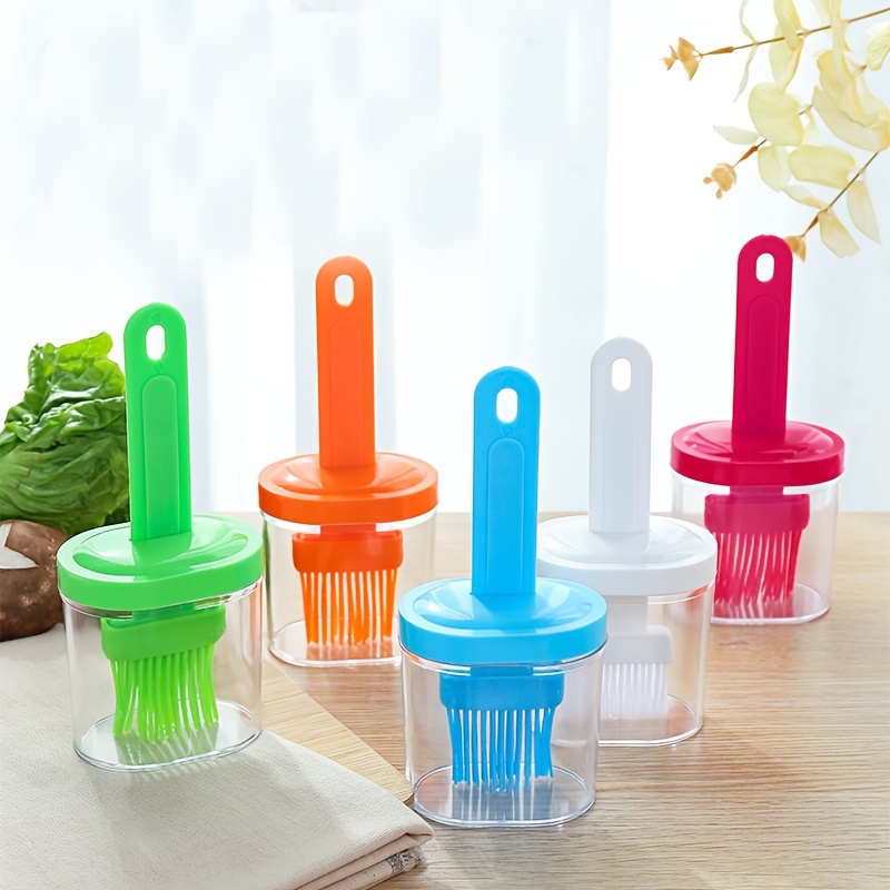 2 in 1 silicone basting brush with integrated oil dispenser random color heat resistant   kitchen tool suitable for grilling and baking