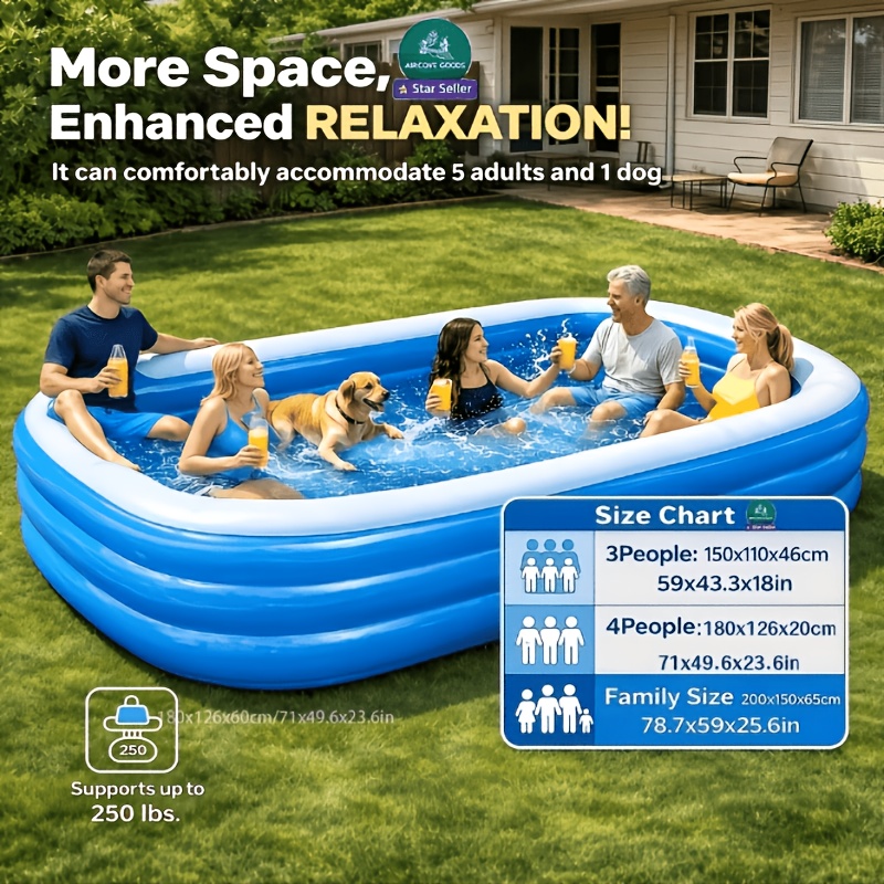 Extra Large 3-Layer Inflatable Pool for Adults & Couples Outdoor Use