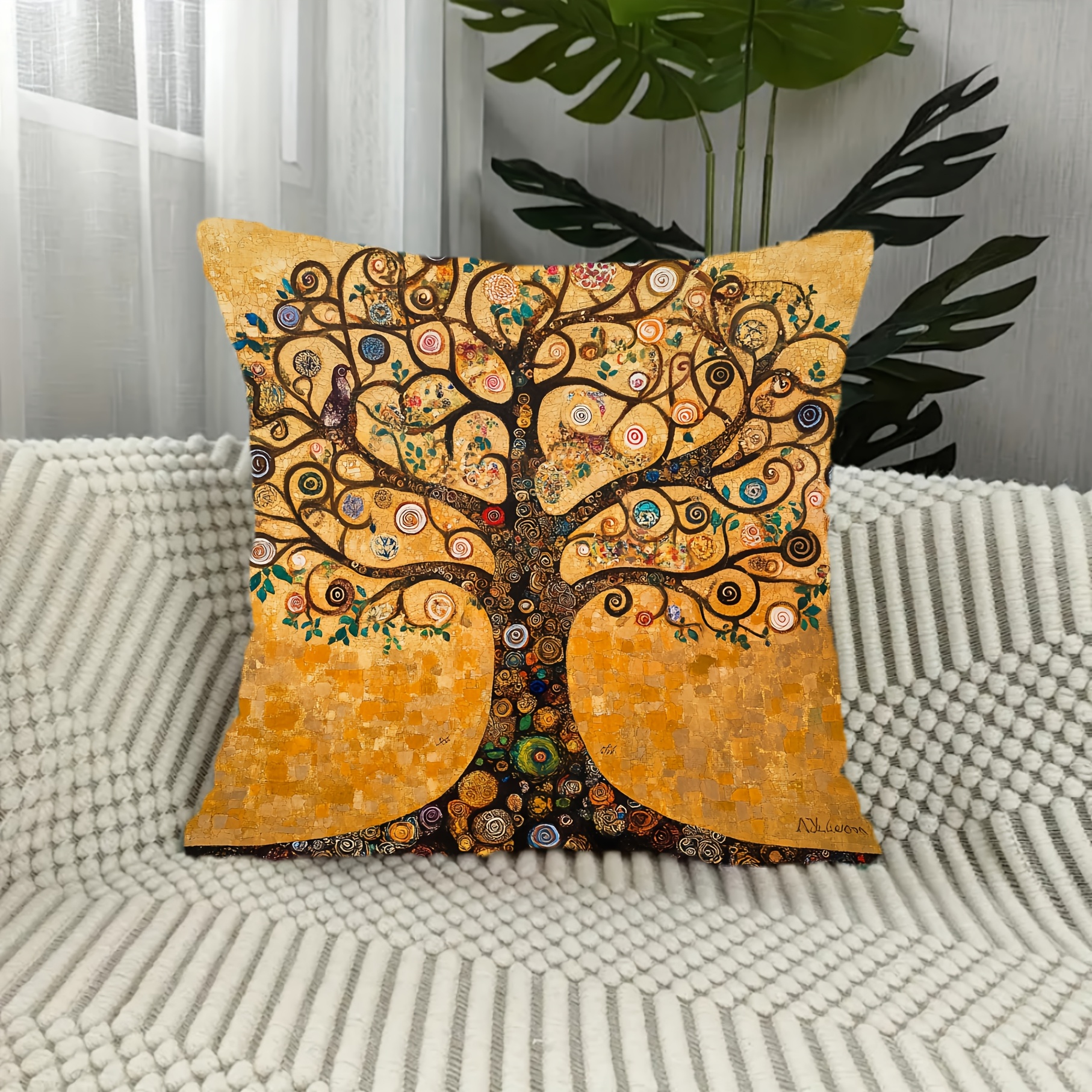 

Klimt Tree Of Pillow Cover 18x18 Inch - Soft Polyester, Zip Closure, Machine Washable For Living Room & Bedroom Decor