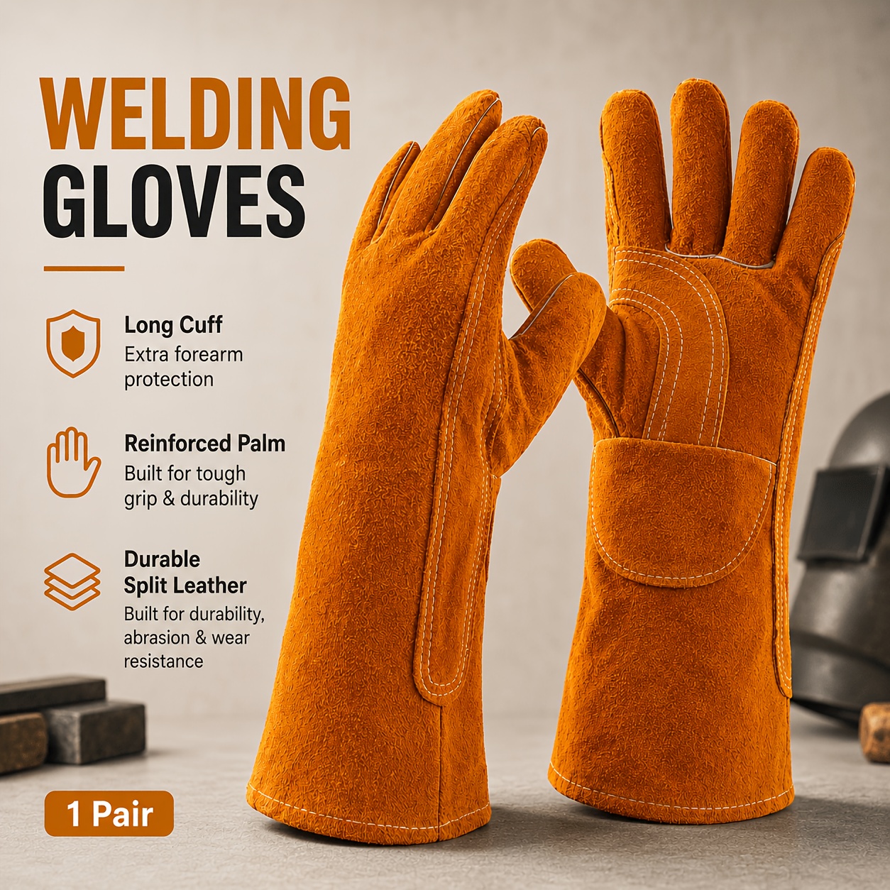 TEHAUX Women's Welding Gloves – Heat Resistant Cowhide Leather Mitts With Extended Cuff For Welders, Soldering, Industrial Work