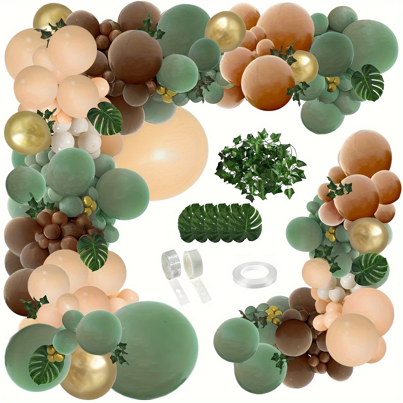 

108pcs, Sage Green Brown Balloon Garland Kit, Jungle Safari Wild Woodland Balloon Arch, Olive Green Golden Coffee Cocoa Balloons For Birthday Wedding Shower Party Decor Balloons, Party Supplies