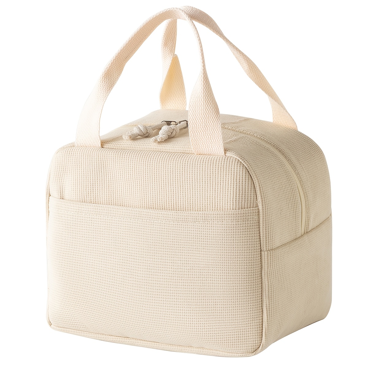 TEMU 1pc, Solid Color Large Insulated Lunch Bag, Corduroy Material, Extra Large Capacity Lunch Box Bag, Portable Lunch Bag For Office Workers And