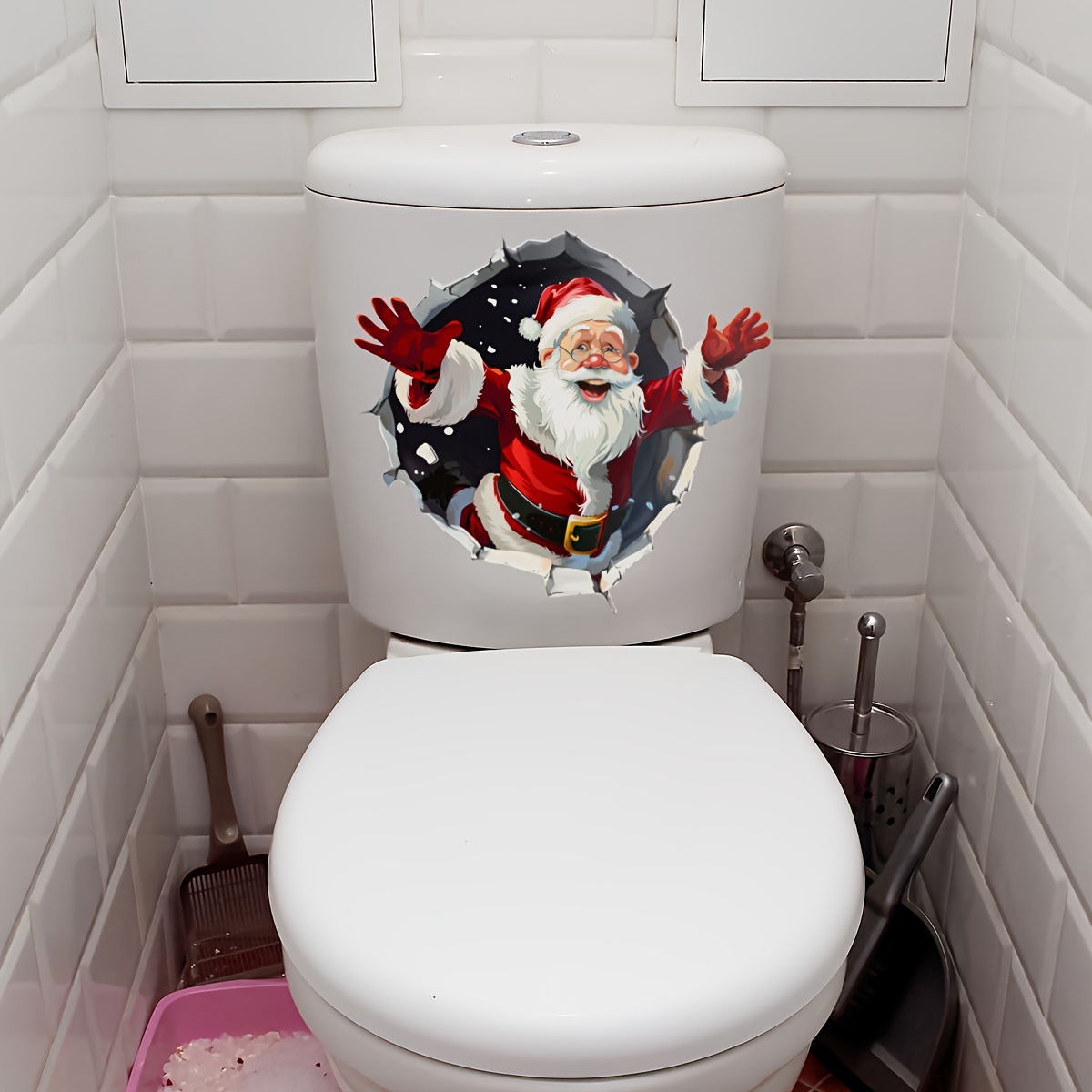 

Santa Claus 3d Wall Decal - Self-adhesive, Removable Bathroom & Toilet Sticker For Christmas Decor, 12"x12, Best For Christmas