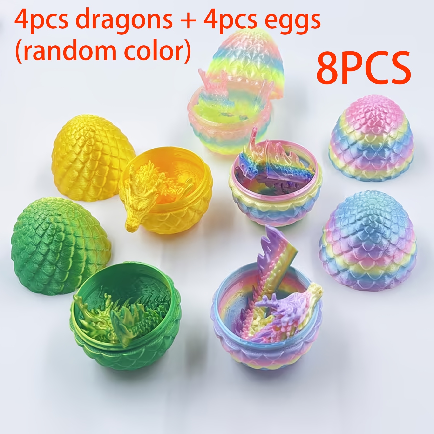 Image of 8pcs Dragon And Dragon Egg Set, Random Color, A Magical Dragon Sculpture Ornament, Suitable For Easter, Christmas, Halloween Decoration, Party Decor, Birthday Gifts, And Surprise Small Gifts
