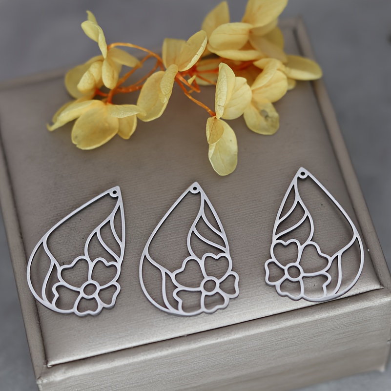 TEMU 3pcs Stainless Steel Diy Charm Pendant Wholesale Geometry Flower Jewelry Making Findings Necklace