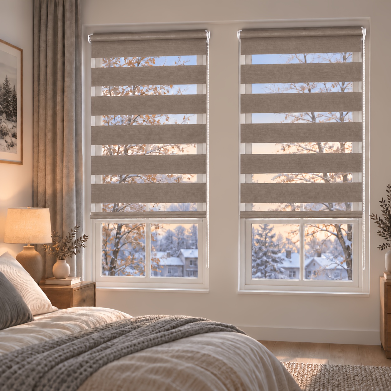 Image of 2pcs Roller Blind, No-hole Double Roller Blinds, Chain Adjustment, Adjustable Holders For Window Thicknesses, , Light Protection And Privacy, Perfect For Room, Bedroom, And Office, , No Tools Required