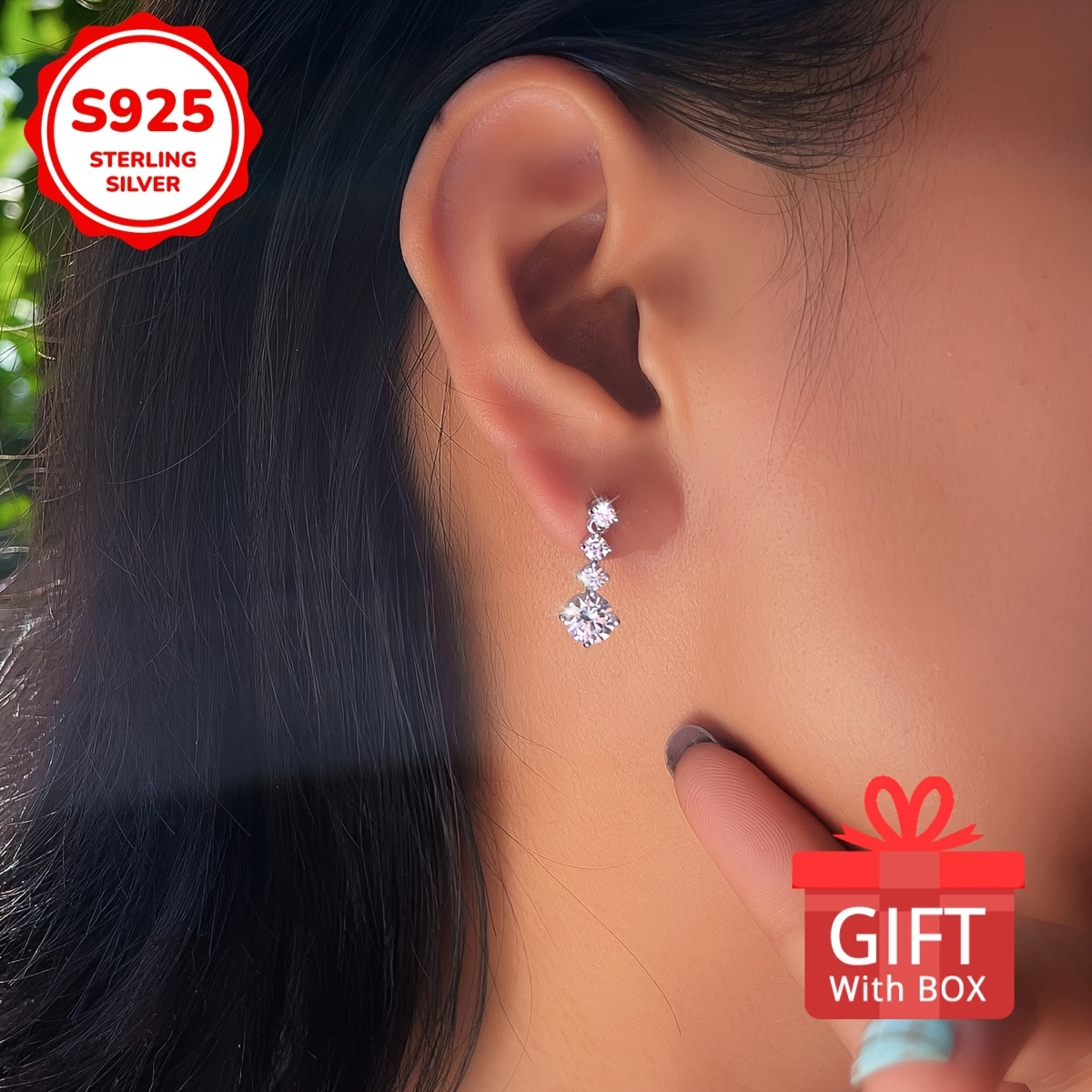 Women's S925 Silver Four Round Zirconia Drop Dangle Earrings