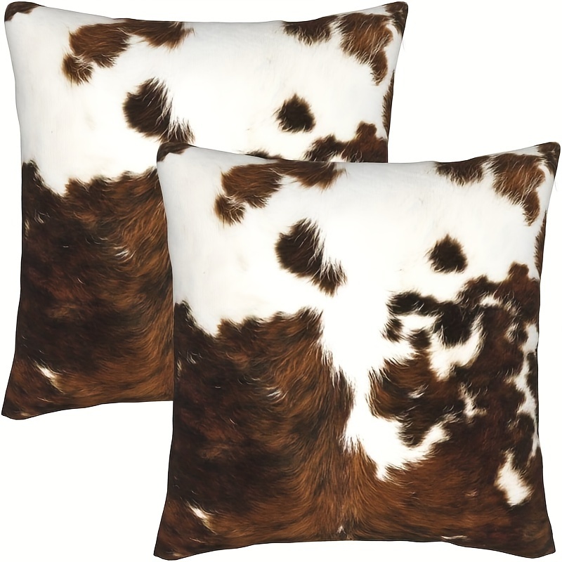 

2pcs, Brown Cow Print Patterns Velvet Pillow Cover, Decorative Square Cushion Cover 18 X 18 Inches, 1 Side Printed, Suitable For Living Room, Sofa, Restaurant, Bedroom, No Pillow Core