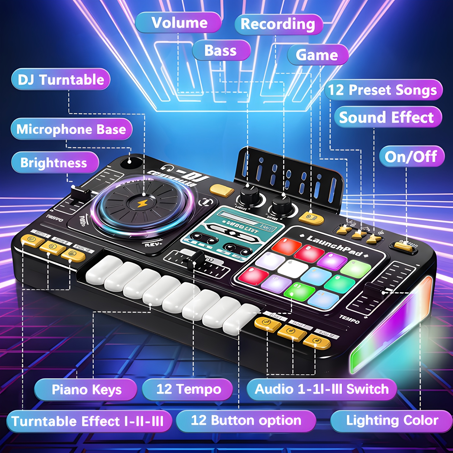 all in one multi function dj mixing controller   with   keyboard dj controls sound effects and recording functions is a perfect new year birthday gift an educational toy companion for child