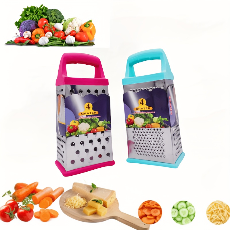 

Cheese Grater With Handle, Box Grater, Stainless Steel Vegetable Grater, Multifunctional Grater, Ginger , Household Cheese , Vegetable , Manual Food With 4 Sides, Kitchen Stuff, Kitchen Gadgets