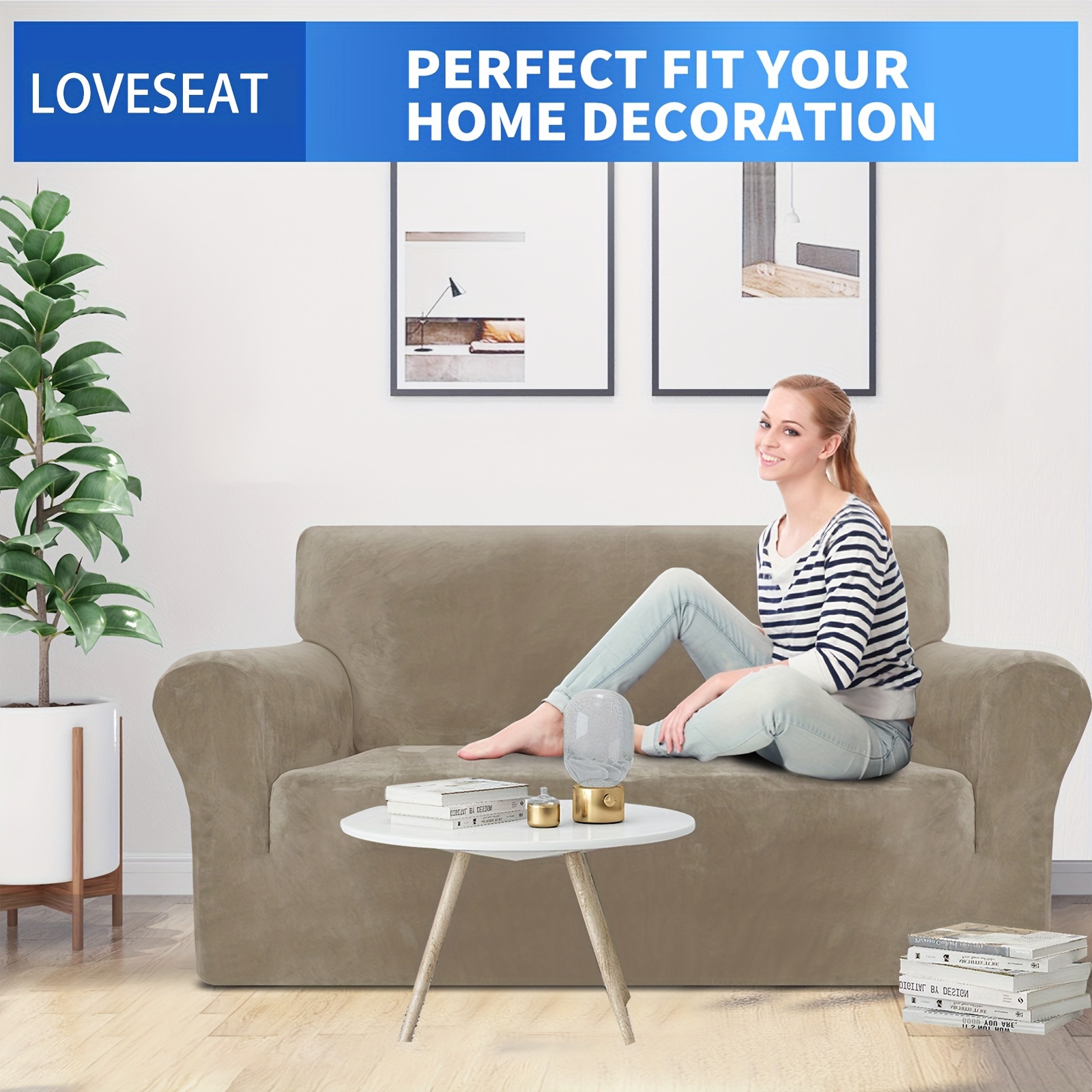TEMU 1pc Thick Velvet Sofa Cover, Suitable For , Elastic Sofa Cover For 1/2/3/4 , Full Coverage Sofa Protector With Elastic Bottom, 360° Sofa Cover,