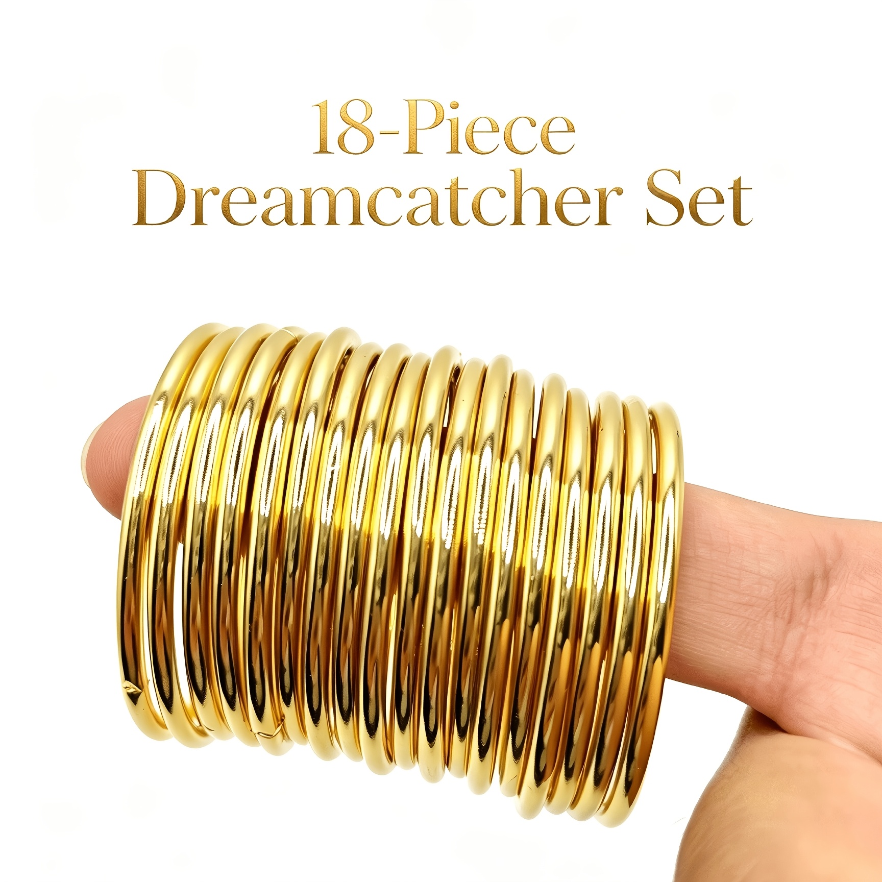 TEMU 18pcs Set Of Golden Round Metal Hoops, 2 Inches/5 Centimeters, Hand Woven Ornament Frames For Home, Car, Or Wall Decor; For Hand-weaving