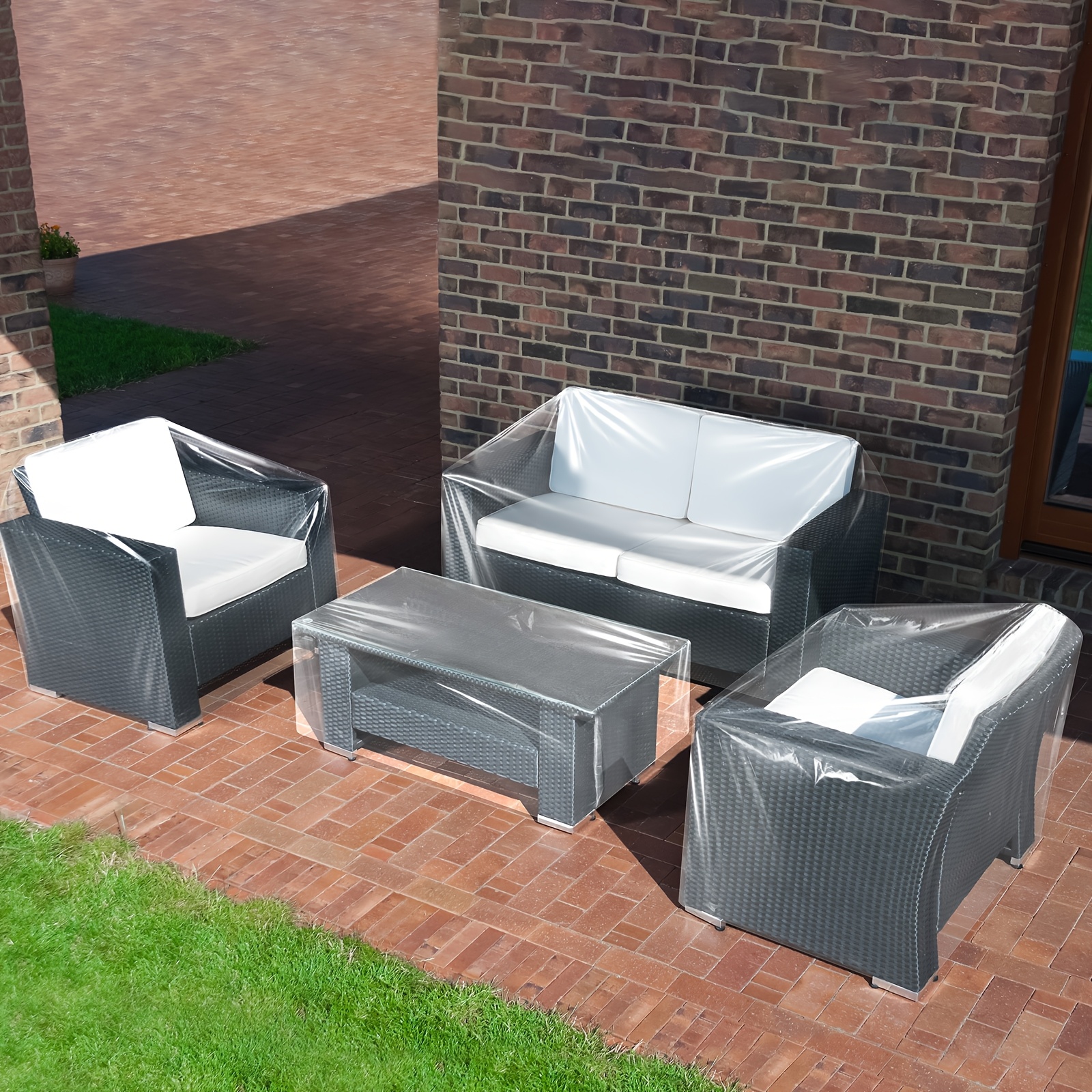TEMU 4pcs Clear Plastic Patio Covers For Outdoor Furniture Waterproof Sofa And Table Heavy Duty Patio Furniture Sets Covers, 32 X 30 X 30, 52 X 30 X