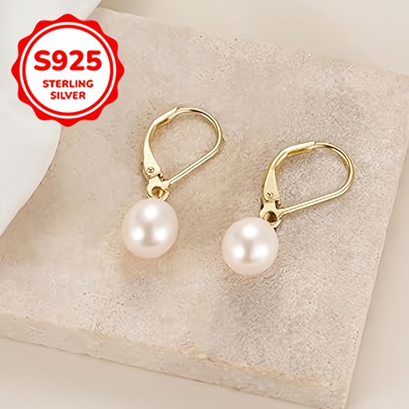 Image of A Pair Of S925 Silver Women' Earrings, Inlaid With 7mm Freshwater Pearls, Gold-plated, A High-quality Jewelry Gift For Women, Hypoallergenic Silver Weight 1g