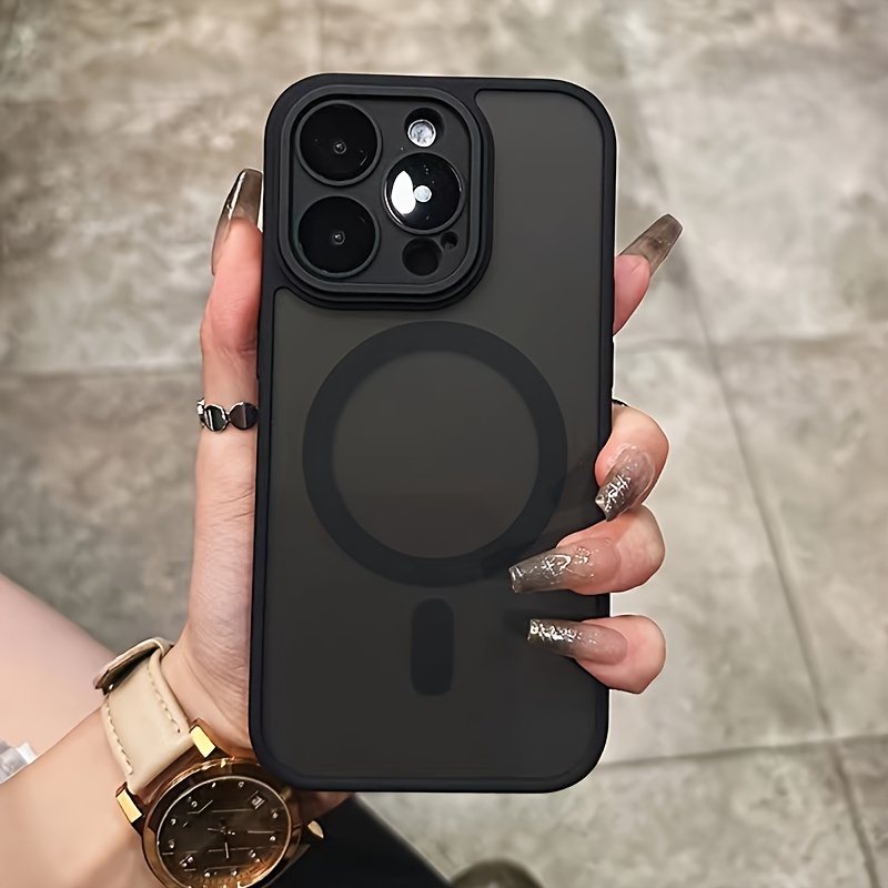 Luxurious Magnetic Frosted Black Phone Case, Supports Wireless Charging, Includes Lens Protection Film, Compatible with for iphone 16, 15, 14, 13, 12, 11 Pro Promax Plus Phone