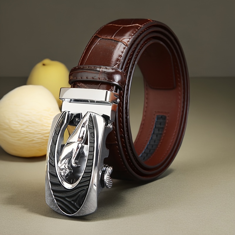 High-End Leather Belt with Automatic Buckle, Stylish Design