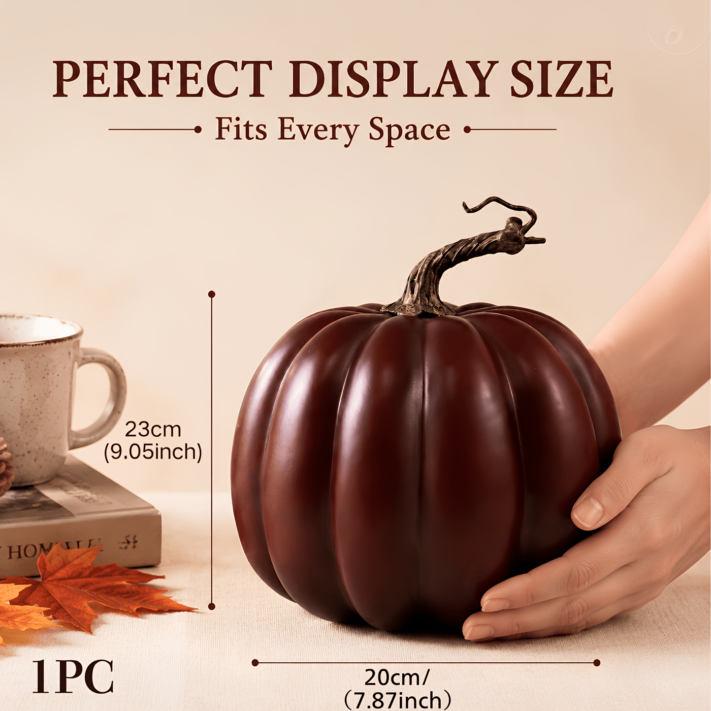 TEMU Collectible Figurines, 1pc 9.05in Burgundy Artificial Pumpkin Decor, Farmhouse Vintage Fall Home Decor, Reusable 3d Pumpkin Decoration For Table