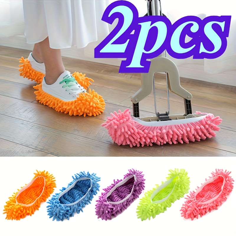 Image of 2pcs Set Reusable Slipper Covers--removable And Washable, Floor Cleaning Lazy Shoe Covers, Home Cleaning Cloth Mop Head, Suitable For Living Room And Bedroom (random Color)