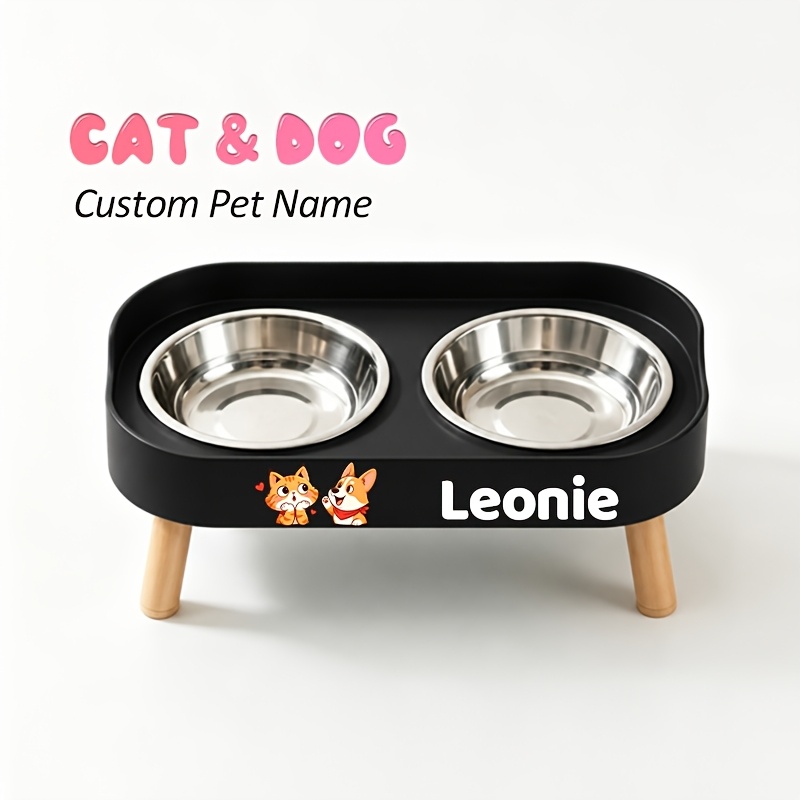 Raised Double Bowl Feeder with Custom Pet Name