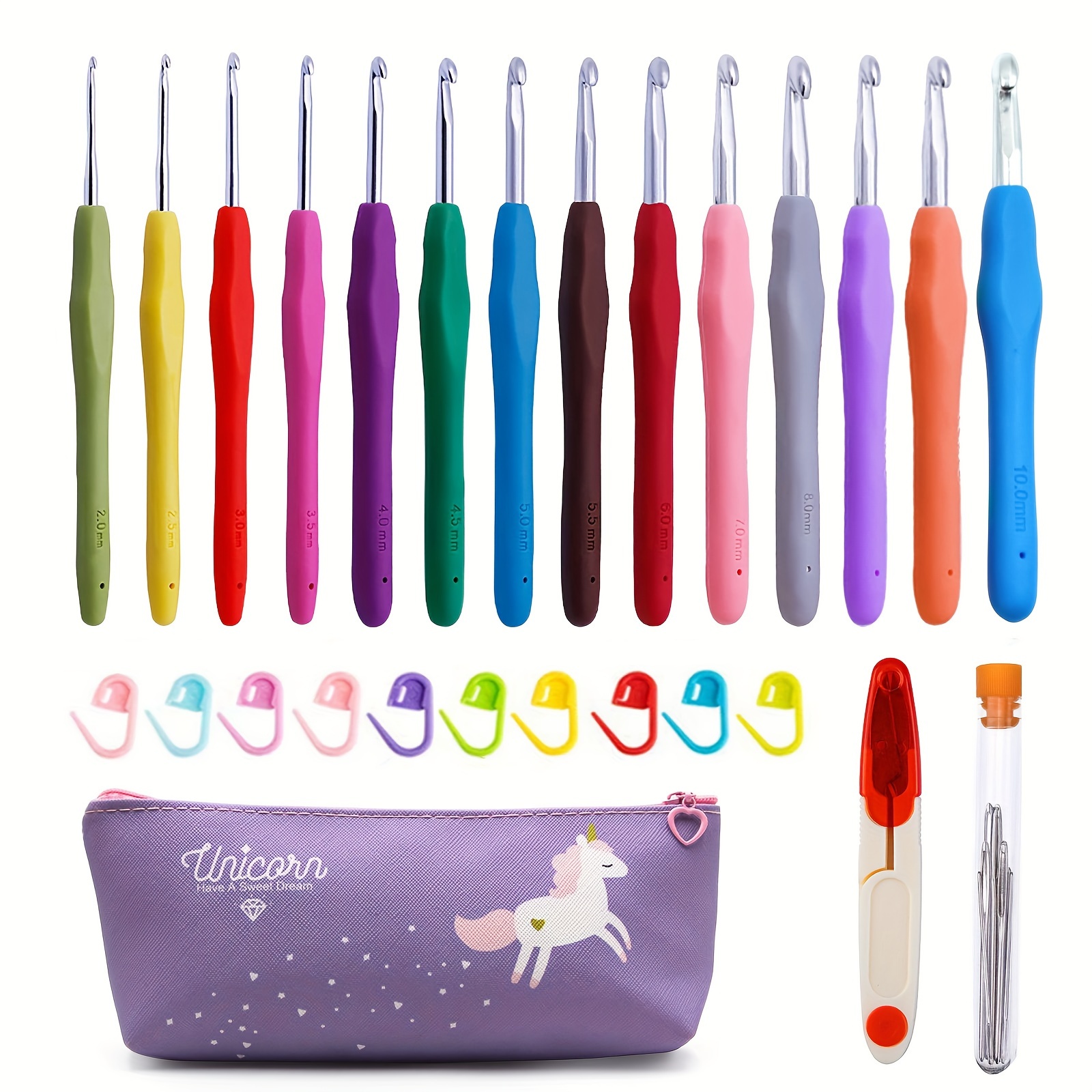 TEMU 23/31pcs Crochet Hooks Set, Ergonomic Handle Crochet Hooks Set, Comfortable Smooth Crochet Needles Extra Long Knitting Needles With Markers, Multicolor