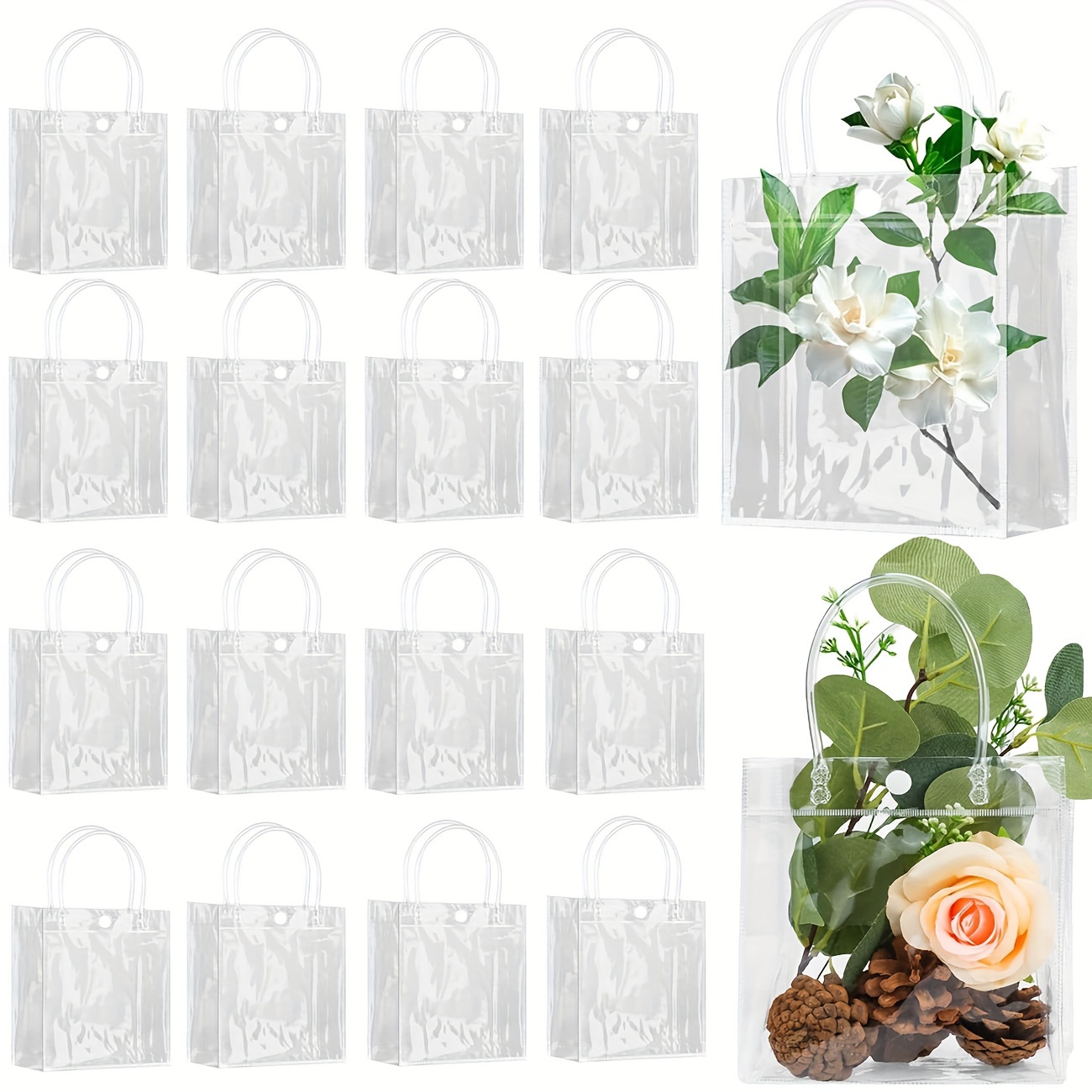 

30pcs Clear Bag Reusable Tote Bag Small Shopping Bouquet Bag (6.3 "x 5.9" X 2.8 ")