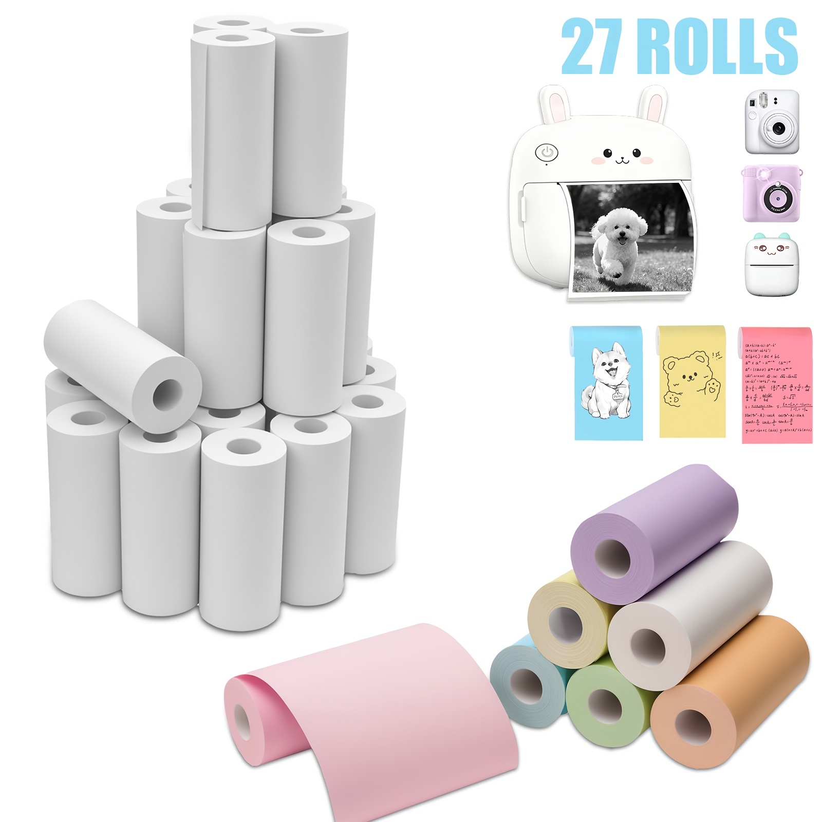 Image of 27-roll High-definition Mini Thermal Paper Combo Set, Suitable For Most Instant Printers, Instant Cameras, Rolls, 57mm Wide, No Ink. Christmas, Thanksgiving, Birthday Gift