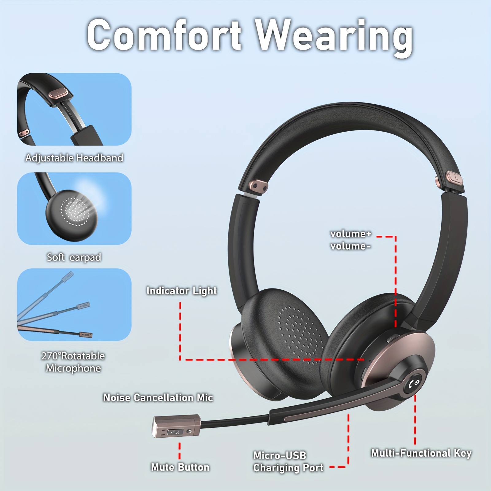 Noise Cancelling Wireless Headphones Mic Perfect Headset Pc