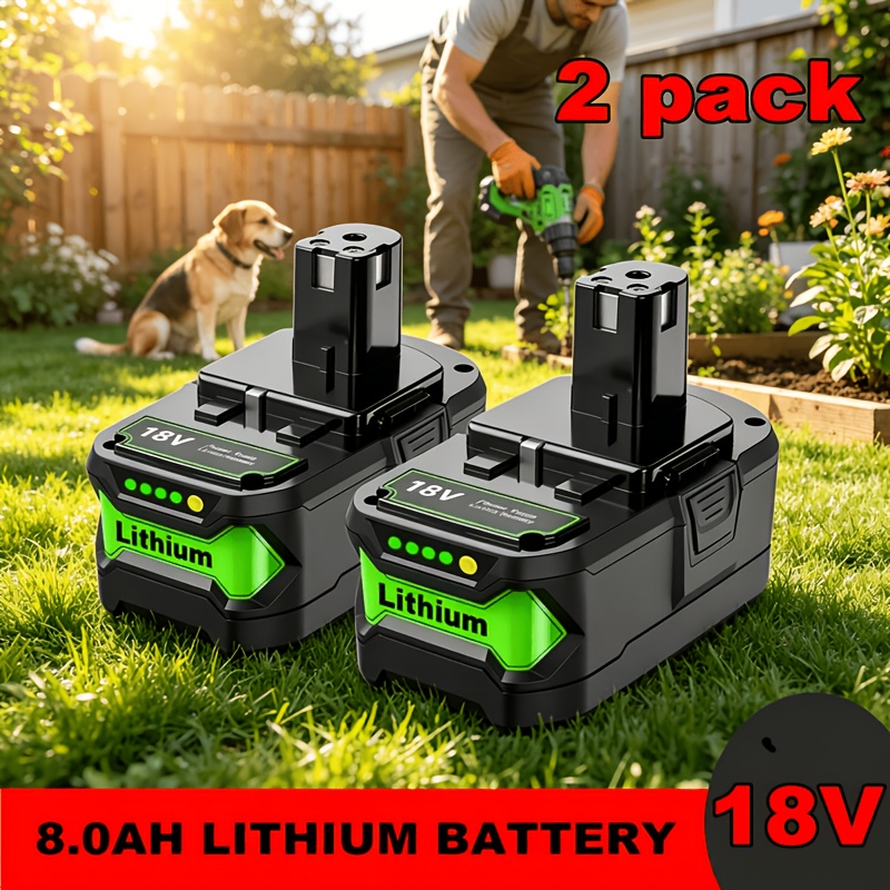 2 Pack 8.0ah P108 Lithium Replacement For Ryobi Battery 18v For Ryobi 18v Battery P105 P107 P109 P122 With Led