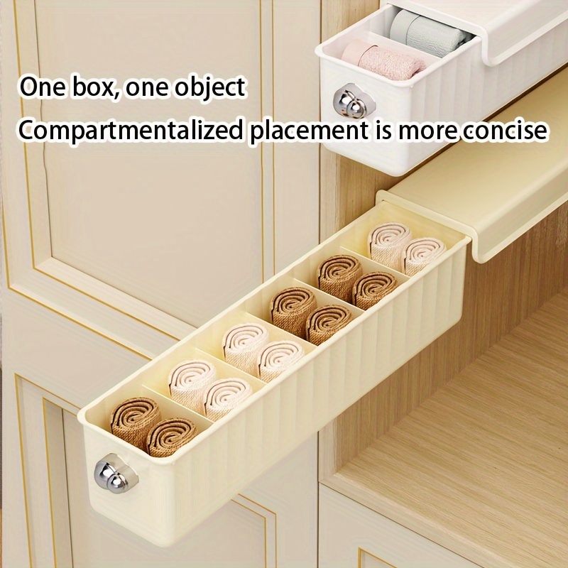 

1pc Under-the-shelf Pull-out Drawer Organizer, Plastic, Space-saving, For Underwear & Socks Storage, Wardrobe Accessory With Lid, Sealed & Dustproof, Easy-install, Multipurpose Use