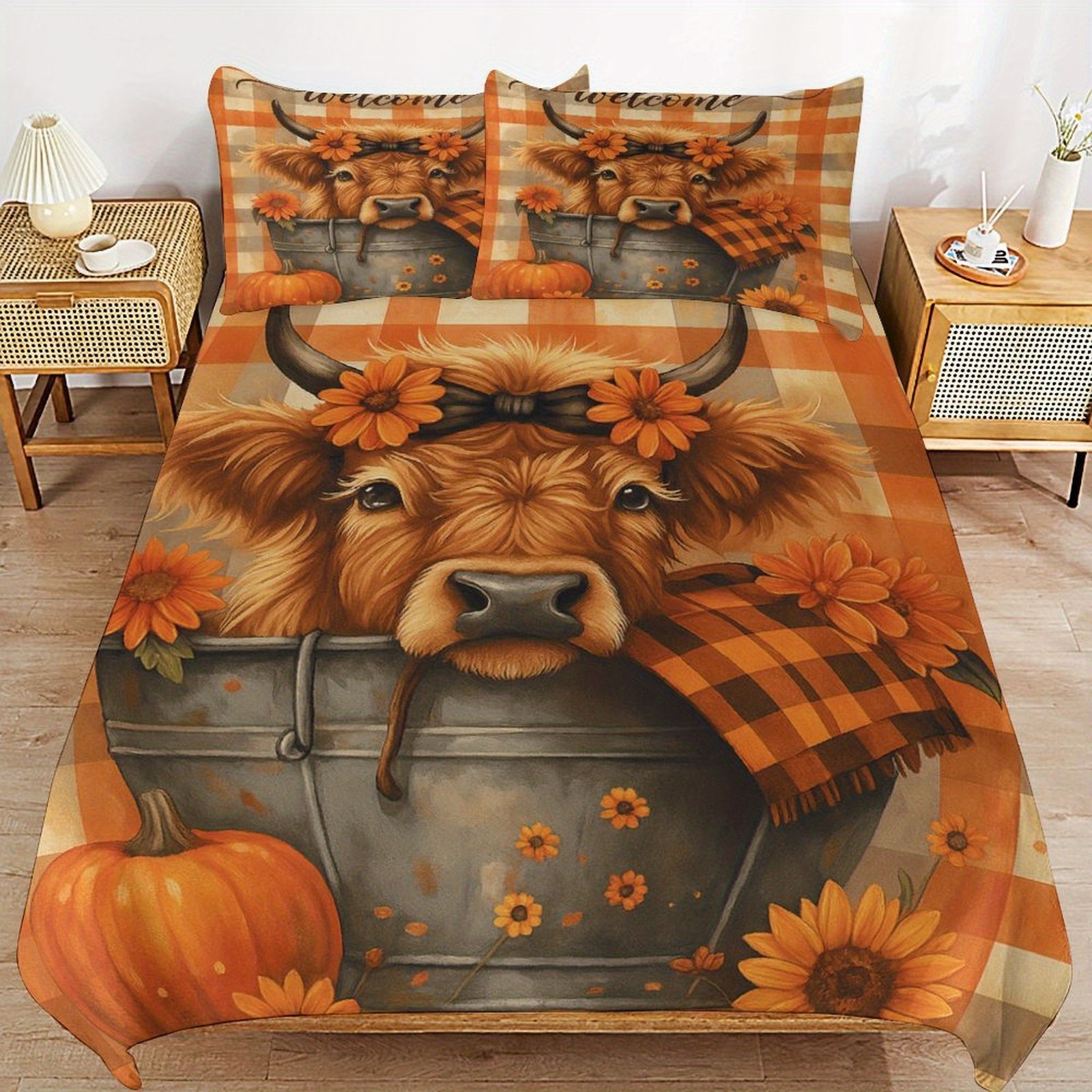 3 teiliges bettwäsche set herbst kuh motiv stilvolle leichte