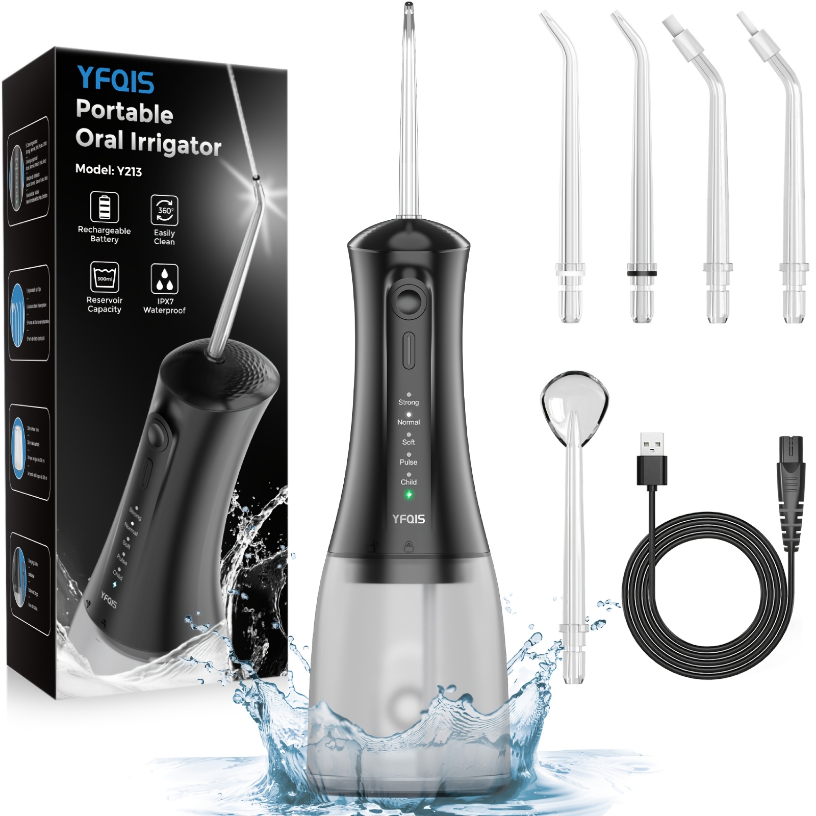 Image of Rechargeable Portable Oral Irrigator, Water Flosser For Teeth, Professional Cordless Dental Irrigator 5 Nozzles 5 , Ipx7 300ml For Cleaning Teeth, Home And Travel