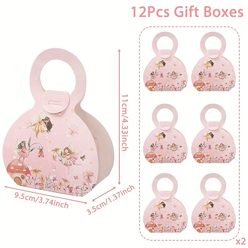 E-shop 12 Stück -Themen Geschenkboxen zum Mitnehmen - Verspieltes Blumen- & Schmetterlingsdesign mit Weichem Rosa Hintergrund, Langlebige